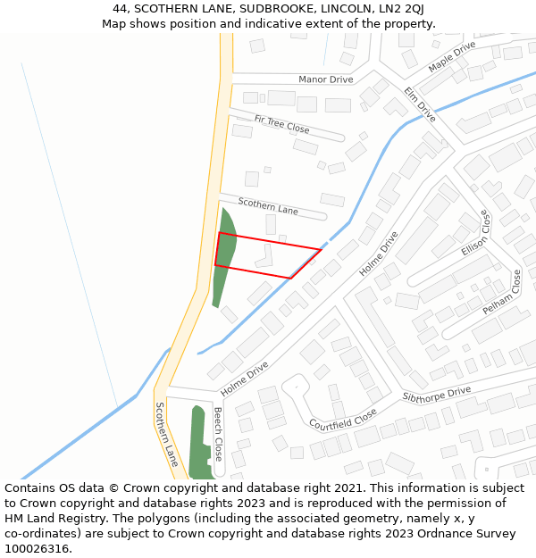 44, SCOTHERN LANE, SUDBROOKE, LINCOLN, LN2 2QJ: Location map and indicative extent of plot