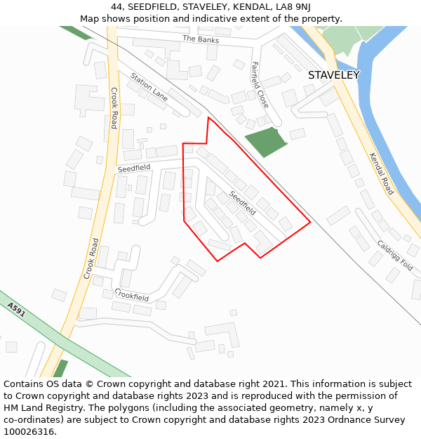 44, SEEDFIELD, STAVELEY, KENDAL, LA8 9NJ: Location map and indicative extent of plot