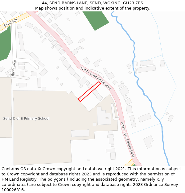 44, SEND BARNS LANE, SEND, WOKING, GU23 7BS: Location map and indicative extent of plot