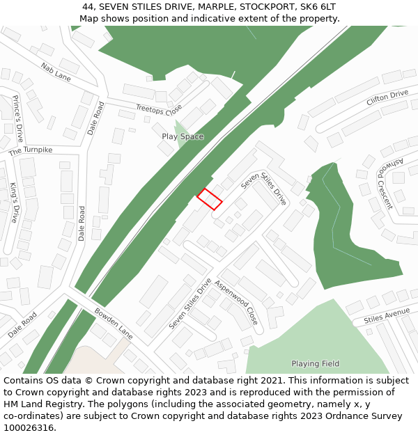 44, SEVEN STILES DRIVE, MARPLE, STOCKPORT, SK6 6LT: Location map and indicative extent of plot