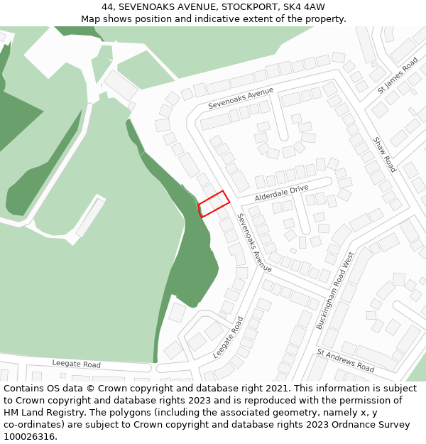 44, SEVENOAKS AVENUE, STOCKPORT, SK4 4AW: Location map and indicative extent of plot