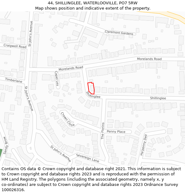 44, SHILLINGLEE, WATERLOOVILLE, PO7 5RW: Location map and indicative extent of plot