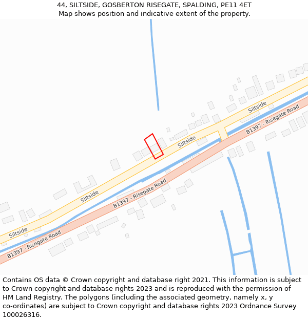 44, SILTSIDE, GOSBERTON RISEGATE, SPALDING, PE11 4ET: Location map and indicative extent of plot