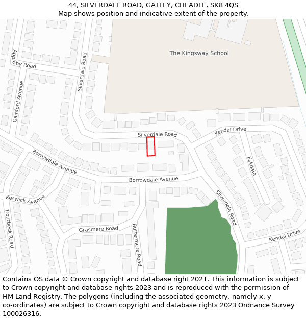 44, SILVERDALE ROAD, GATLEY, CHEADLE, SK8 4QS: Location map and indicative extent of plot