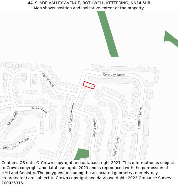 44, SLADE VALLEY AVENUE, ROTHWELL, KETTERING, NN14 6HR: Location map and indicative extent of plot