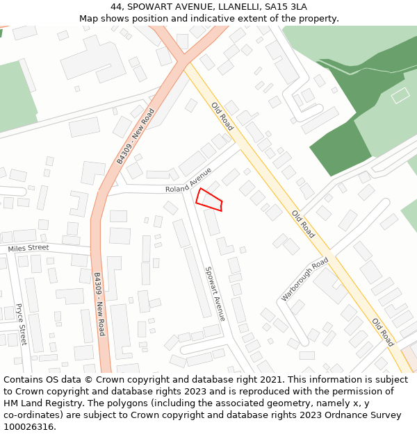 44, SPOWART AVENUE, LLANELLI, SA15 3LA: Location map and indicative extent of plot