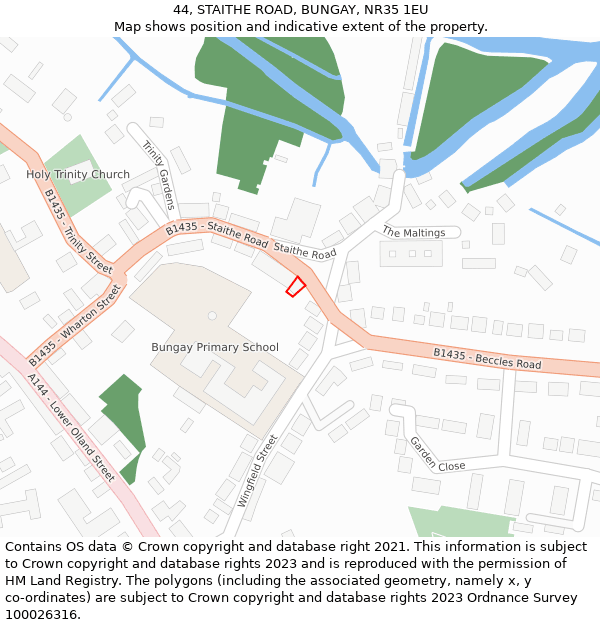 44, STAITHE ROAD, BUNGAY, NR35 1EU: Location map and indicative extent of plot