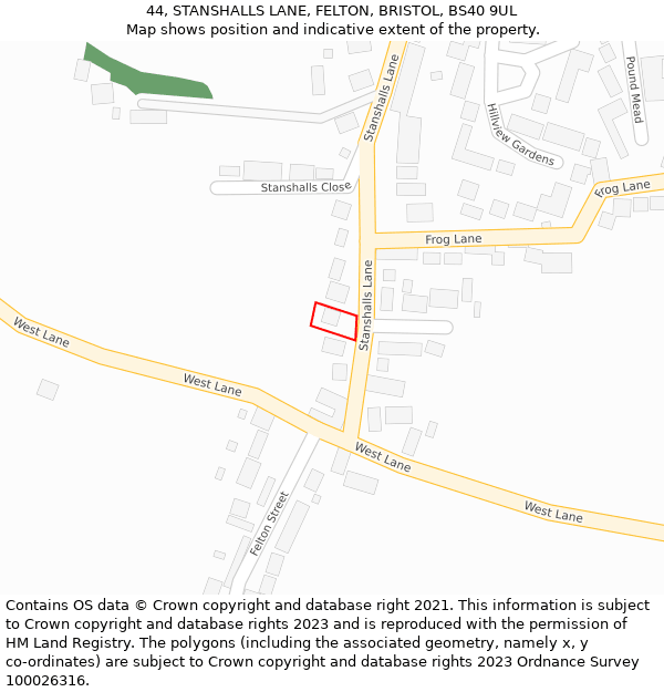 44, STANSHALLS LANE, FELTON, BRISTOL, BS40 9UL: Location map and indicative extent of plot