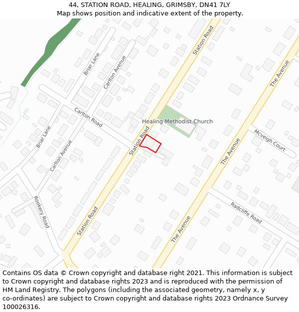 44, STATION ROAD, HEALING, GRIMSBY, DN41 7LY: Location map and indicative extent of plot