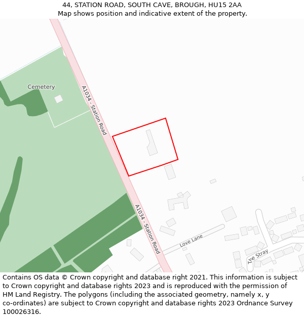 44, STATION ROAD, SOUTH CAVE, BROUGH, HU15 2AA: Location map and indicative extent of plot