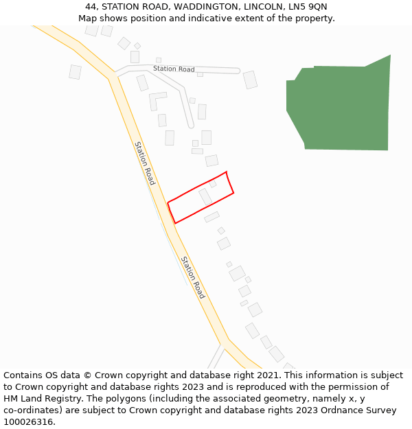 44, STATION ROAD, WADDINGTON, LINCOLN, LN5 9QN: Location map and indicative extent of plot