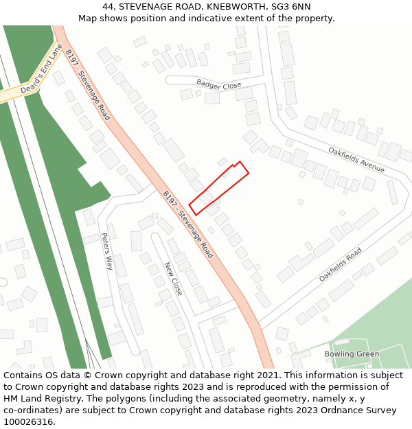 44, STEVENAGE ROAD, KNEBWORTH, SG3 6NN: Location map and indicative extent of plot