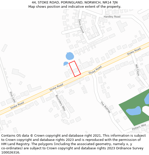 44, STOKE ROAD, PORINGLAND, NORWICH, NR14 7JN: Location map and indicative extent of plot