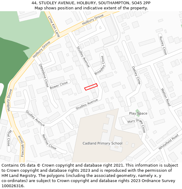 44, STUDLEY AVENUE, HOLBURY, SOUTHAMPTON, SO45 2PP: Location map and indicative extent of plot