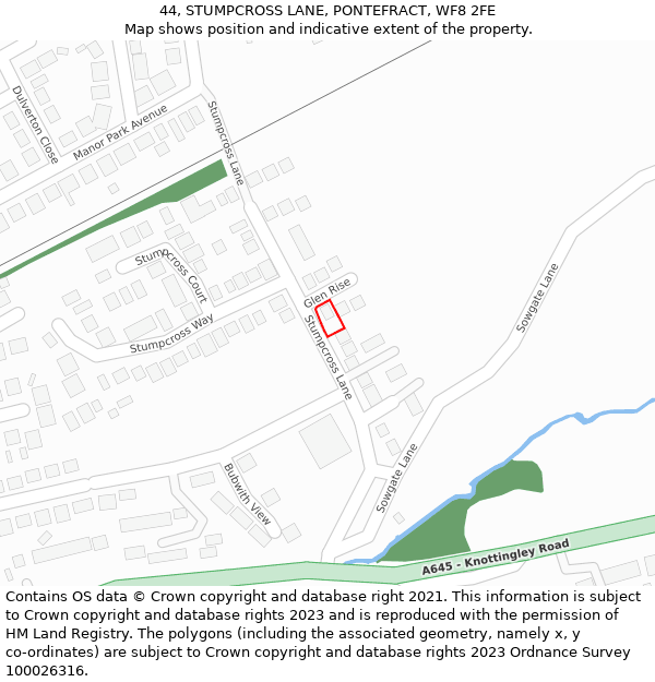 44, STUMPCROSS LANE, PONTEFRACT, WF8 2FE: Location map and indicative extent of plot