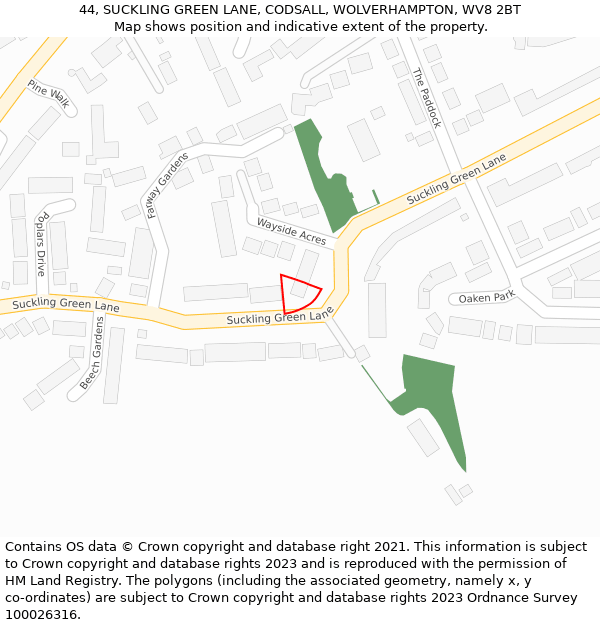 44, SUCKLING GREEN LANE, CODSALL, WOLVERHAMPTON, WV8 2BT: Location map and indicative extent of plot