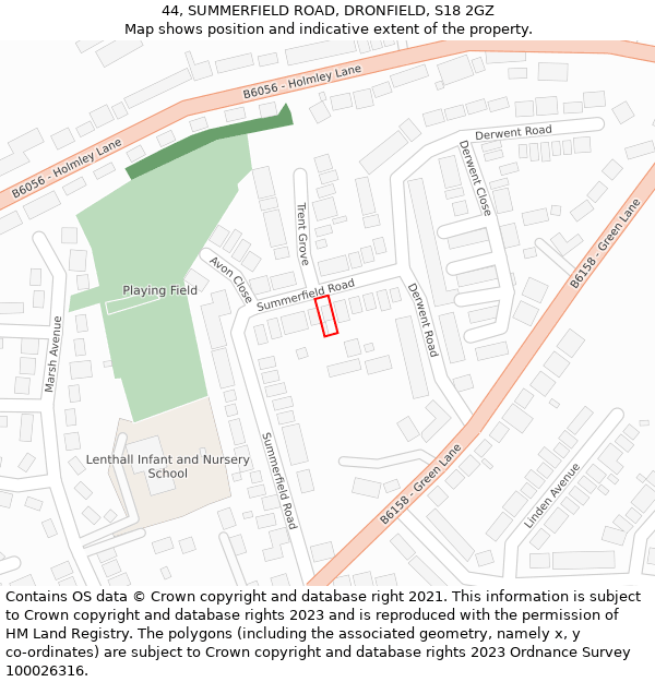 44, SUMMERFIELD ROAD, DRONFIELD, S18 2GZ: Location map and indicative extent of plot