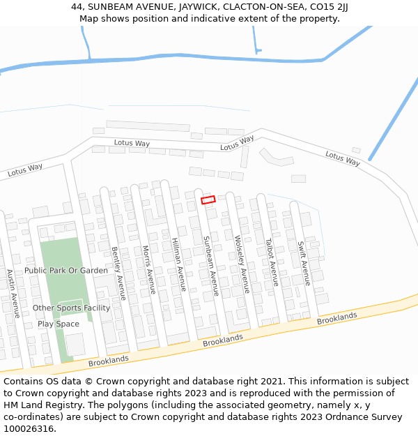 44, SUNBEAM AVENUE, JAYWICK, CLACTON-ON-SEA, CO15 2JJ: Location map and indicative extent of plot