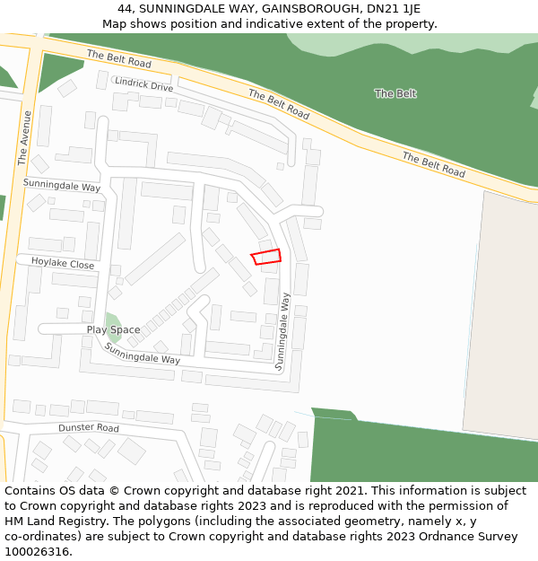 44, SUNNINGDALE WAY, GAINSBOROUGH, DN21 1JE: Location map and indicative extent of plot