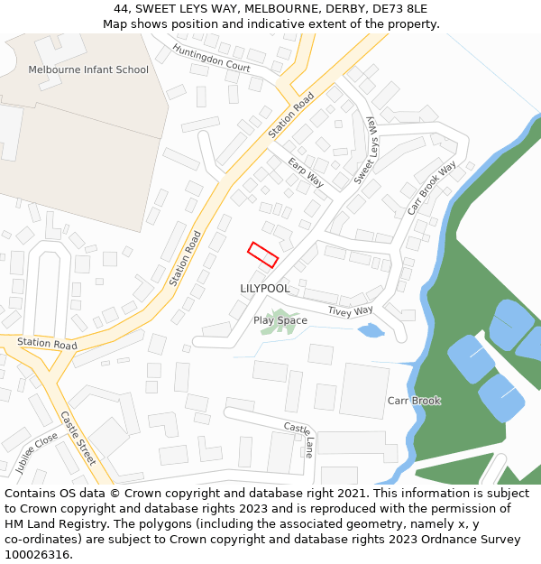 44, SWEET LEYS WAY, MELBOURNE, DERBY, DE73 8LE: Location map and indicative extent of plot