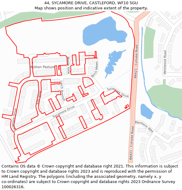 44, SYCAMORE DRIVE, CASTLEFORD, WF10 5GU: Location map and indicative extent of plot