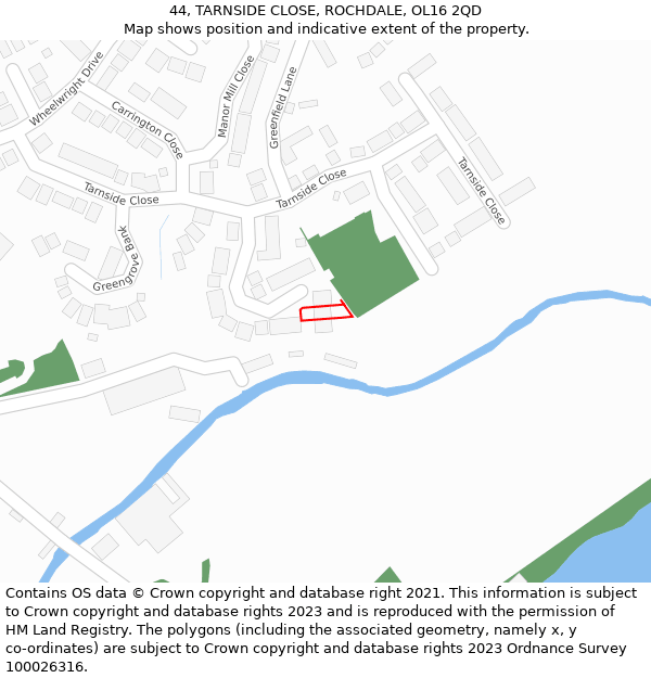 44, TARNSIDE CLOSE, ROCHDALE, OL16 2QD: Location map and indicative extent of plot