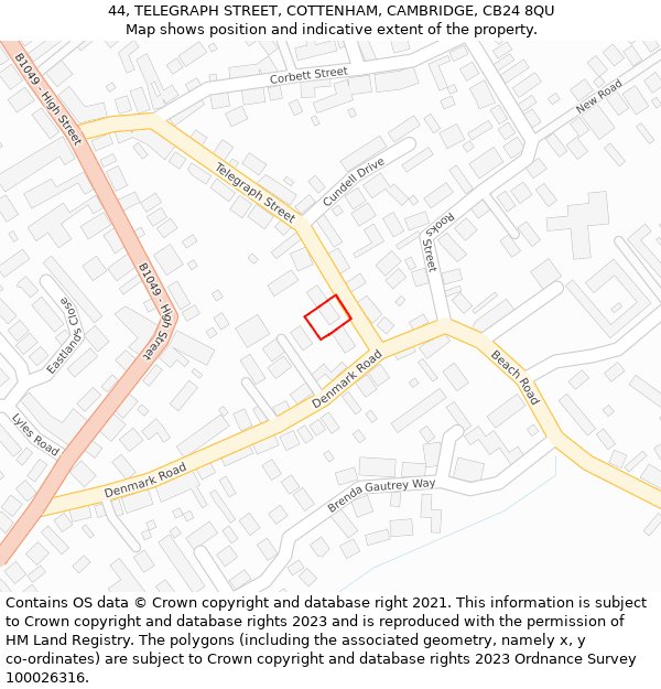 44, TELEGRAPH STREET, COTTENHAM, CAMBRIDGE, CB24 8QU: Location map and indicative extent of plot