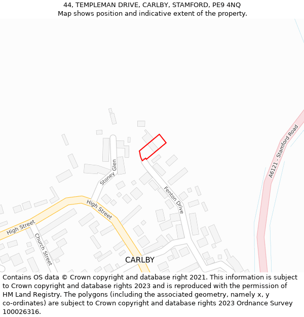 44, TEMPLEMAN DRIVE, CARLBY, STAMFORD, PE9 4NQ: Location map and indicative extent of plot