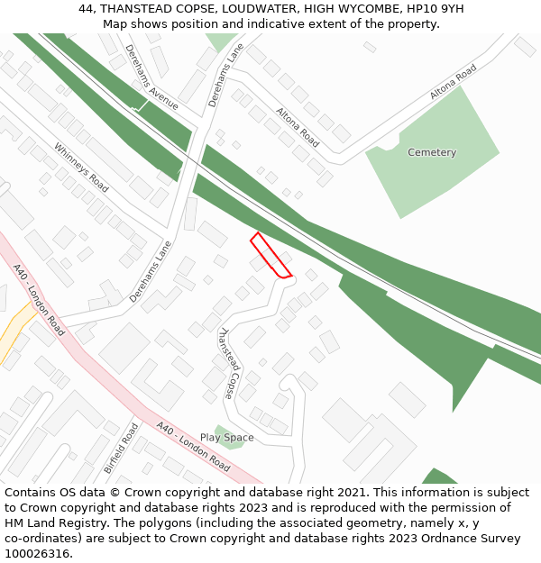 44, THANSTEAD COPSE, LOUDWATER, HIGH WYCOMBE, HP10 9YH: Location map and indicative extent of plot