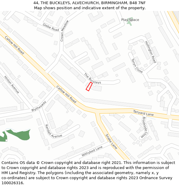 44, THE BUCKLEYS, ALVECHURCH, BIRMINGHAM, B48 7NF: Location map and indicative extent of plot