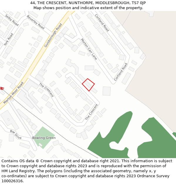 44, THE CRESCENT, NUNTHORPE, MIDDLESBROUGH, TS7 0JP: Location map and indicative extent of plot