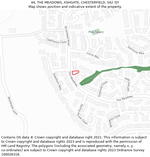 44, THE MEADOWS, ASHGATE, CHESTERFIELD, S42 7JY: Location map and indicative extent of plot