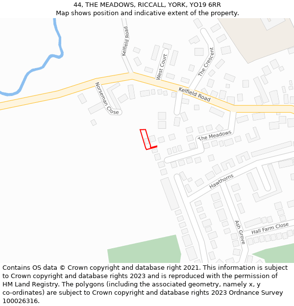 44, THE MEADOWS, RICCALL, YORK, YO19 6RR: Location map and indicative extent of plot