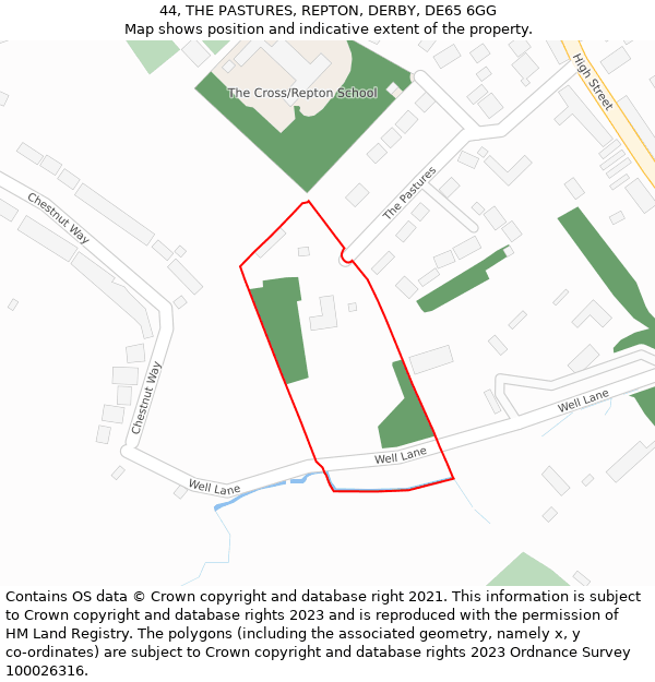 44, THE PASTURES, REPTON, DERBY, DE65 6GG: Location map and indicative extent of plot