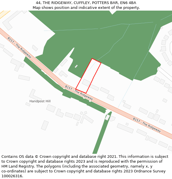 44, THE RIDGEWAY, CUFFLEY, POTTERS BAR, EN6 4BA: Location map and indicative extent of plot