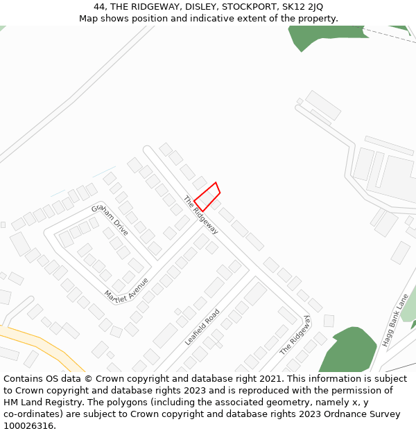 44, THE RIDGEWAY, DISLEY, STOCKPORT, SK12 2JQ: Location map and indicative extent of plot