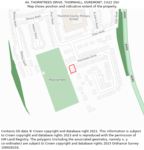 44, THORNTREES DRIVE, THORNHILL, EGREMONT, CA22 2SU: Location map and indicative extent of plot