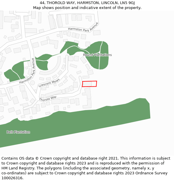 44, THOROLD WAY, HARMSTON, LINCOLN, LN5 9GJ: Location map and indicative extent of plot