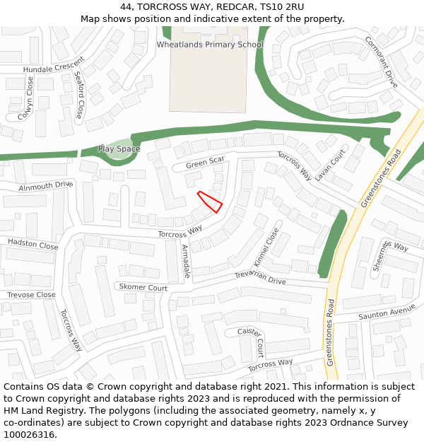 44, TORCROSS WAY, REDCAR, TS10 2RU: Location map and indicative extent of plot