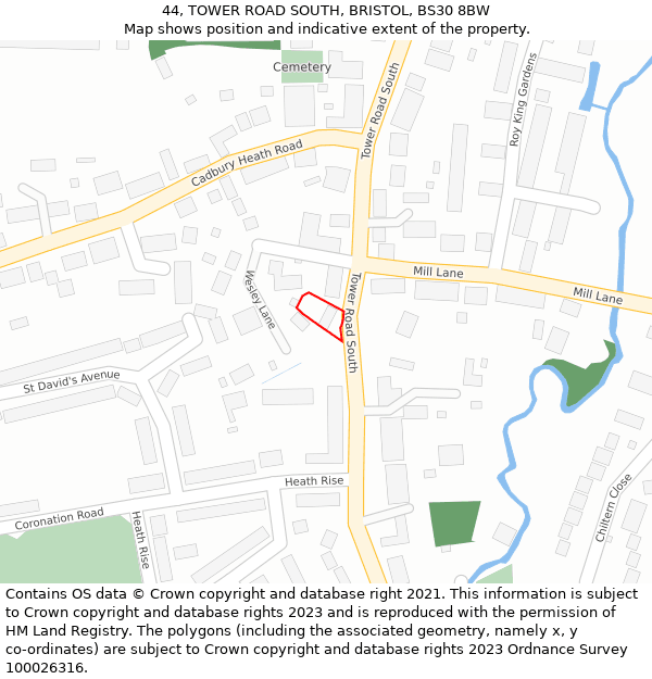 44, TOWER ROAD SOUTH, BRISTOL, BS30 8BW: Location map and indicative extent of plot
