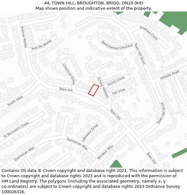 44, TOWN HILL, BROUGHTON, BRIGG, DN20 0HD: Location map and indicative extent of plot