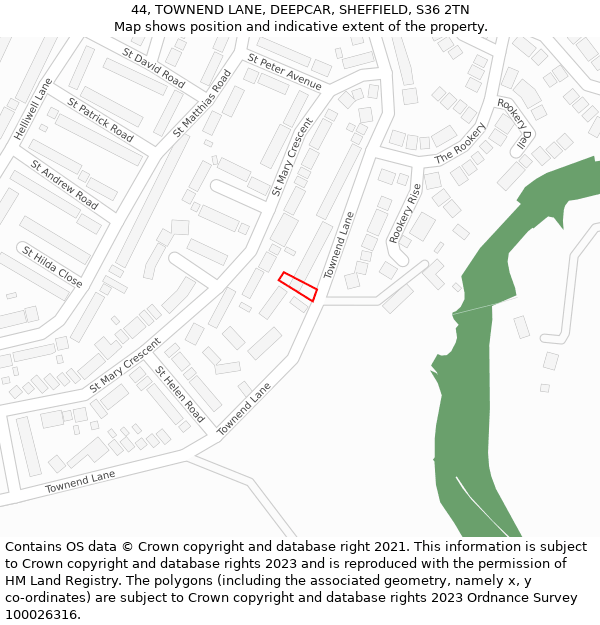 44, TOWNEND LANE, DEEPCAR, SHEFFIELD, S36 2TN: Location map and indicative extent of plot