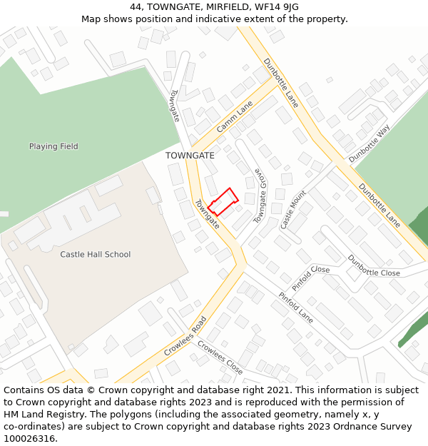 44, TOWNGATE, MIRFIELD, WF14 9JG: Location map and indicative extent of plot