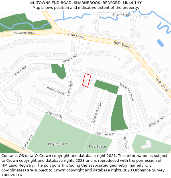 44, TOWNS END ROAD, SHARNBROOK, BEDFORD, MK44 1HY: Location map and indicative extent of plot