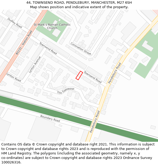 44, TOWNSEND ROAD, PENDLEBURY, MANCHESTER, M27 6SH: Location map and indicative extent of plot