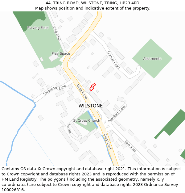 44, TRING ROAD, WILSTONE, TRING, HP23 4PD: Location map and indicative extent of plot