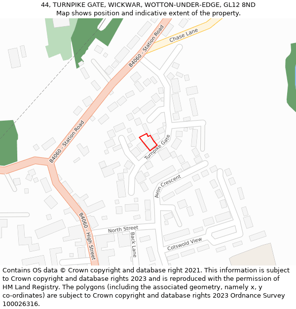 44, TURNPIKE GATE, WICKWAR, WOTTON-UNDER-EDGE, GL12 8ND: Location map and indicative extent of plot