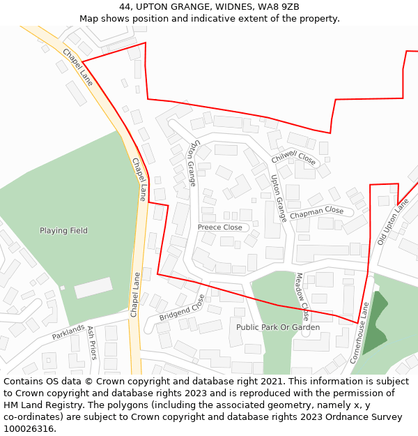 44, UPTON GRANGE, WIDNES, WA8 9ZB: Location map and indicative extent of plot