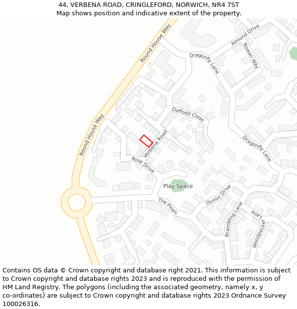 44, VERBENA ROAD, CRINGLEFORD, NORWICH, NR4 7ST: Location map and indicative extent of plot