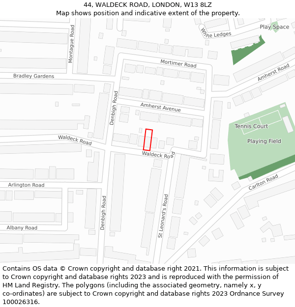 44, WALDECK ROAD, LONDON, W13 8LZ: Location map and indicative extent of plot